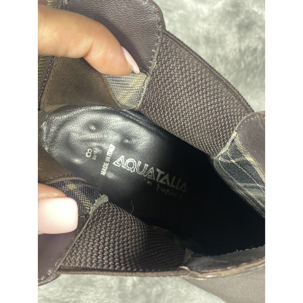 AQUATALIA Made In Italy Fairly Chelsea Brown Leather Zip Ankle Heel Booties 8.5 - Picture 6 of 7